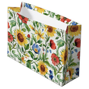 Italian Blue Red Yellow Sunflowers Floral Birthday Large Gift Bag