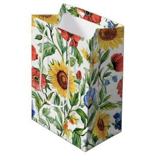 Italian Blue Red Yellow Sunflowers Floral Birthday Medium Gift Bag