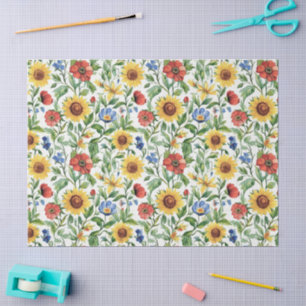 Italian Blue Red Yellow Sunflowers Floral Birthday Tissue Paper