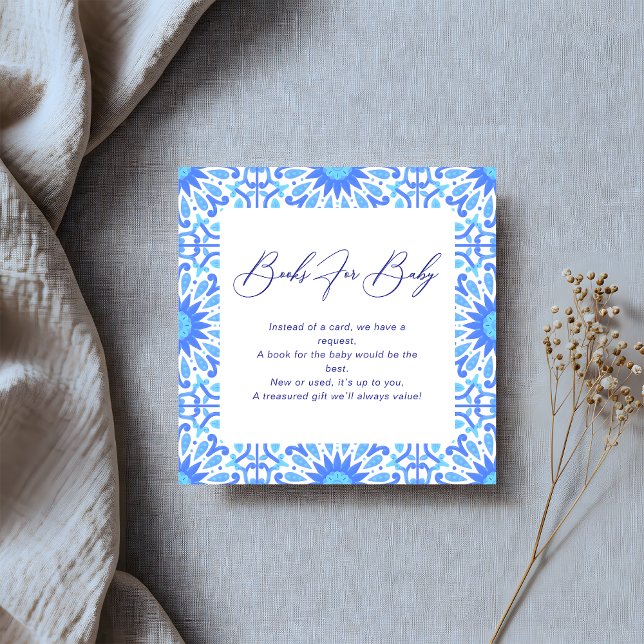 Italian Blue Tile Baby Shower Book Request Enclosure Card (Creator Uploaded)