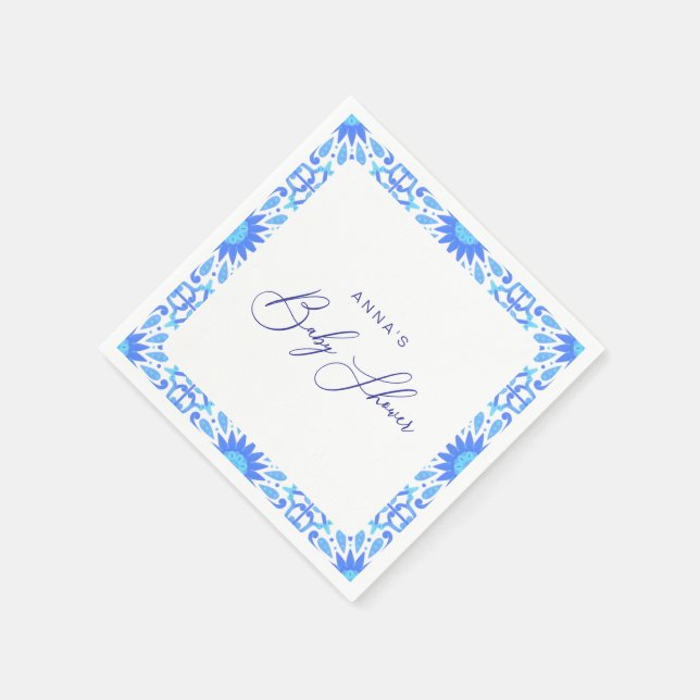 Italian Blue Tile Baby Shower Minimalist Napkin (Corner)