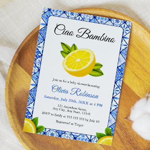 Italian Blue Tile Ciao Bambino Baby Shower  Invitation