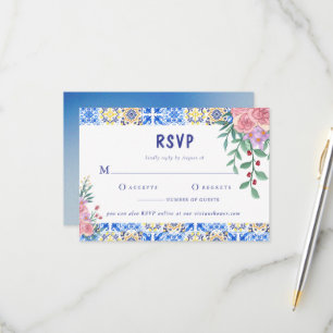 Italian Blue Tile Floral Mamma Mia RSVP Card