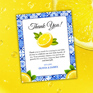 Italian Blue Tile Lemon Baby Shower Thank You Card