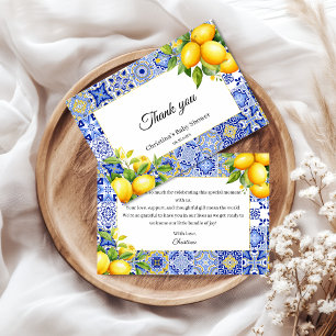 Italian Blue Tile Lemon Baby Shower Thank You Card