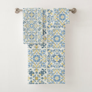 Italian Blue Tile Lemon Bath Towel Set