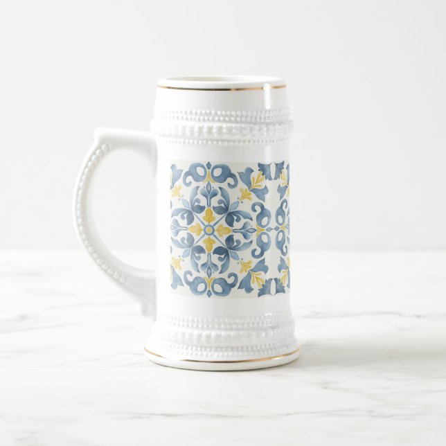 Italian Blue Tile Lemon Beer Stein (Left)