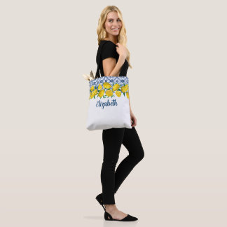 Italian Blue Tile Lemon Boho Bridesmaid Wedding  Tote Bag