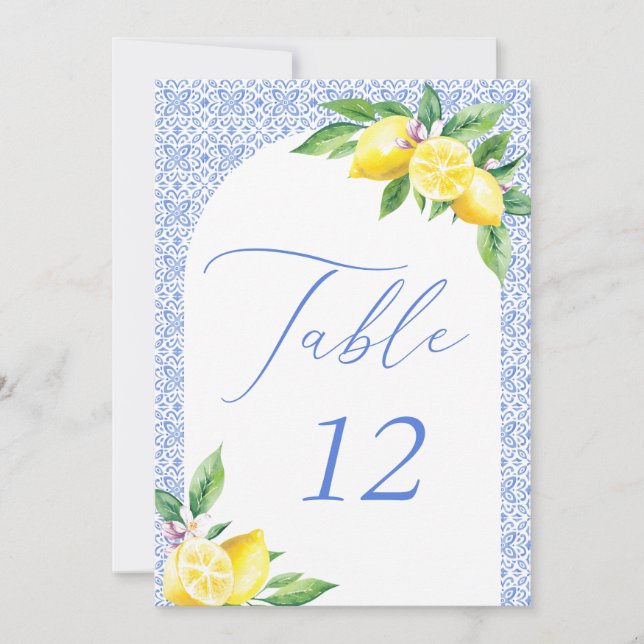 Italian Blue Tile Lemon Positano Table Number (Front)
