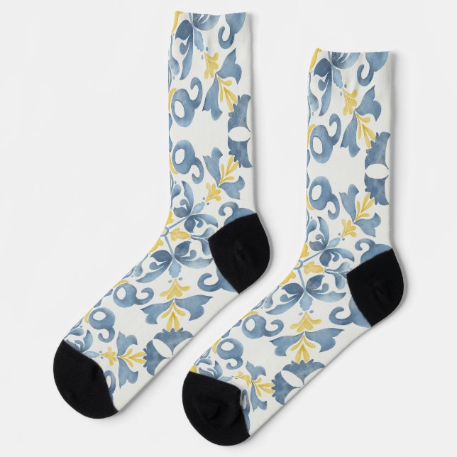 Italian Blue Tile Lemon Socks (Left)