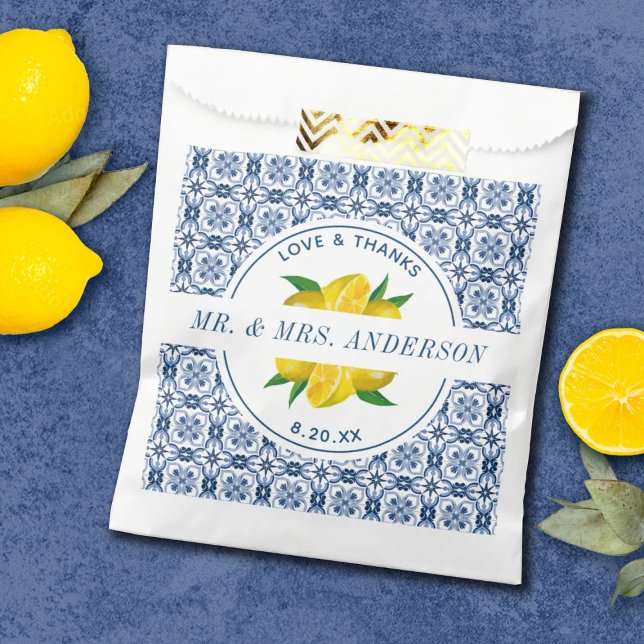 Italian Blue Tile Lemon Wedding Favour Bags (Creator Uploaded)