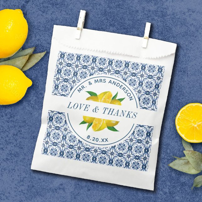 Italian Blue Tile Lemon Wedding Favour Bags (Creator Uploaded)
