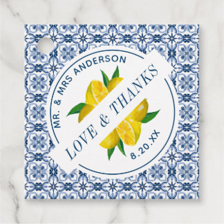 Italian Blue Tile Lemon Wedding Favour Tags