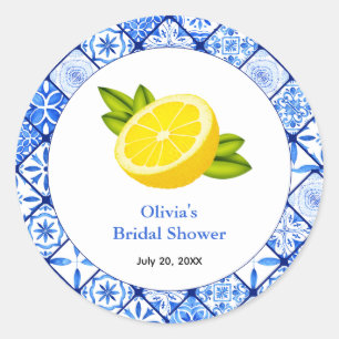 Italian Blue Tile Mediterranean Bridal Shower Classic Round Sticker