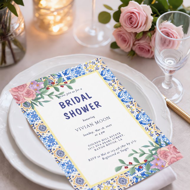 Italian Blue Tile Mediterranean Bridal Shower Invitation (Creator Uploaded)