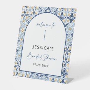 Italian Blue Tile Mediterranean Welcome Sign