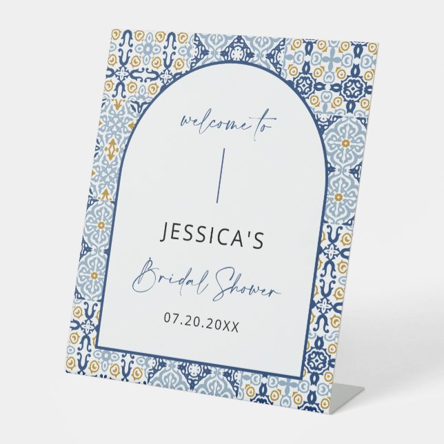 Italian Blue Tile Mediterranean Welcome Sign (Front)