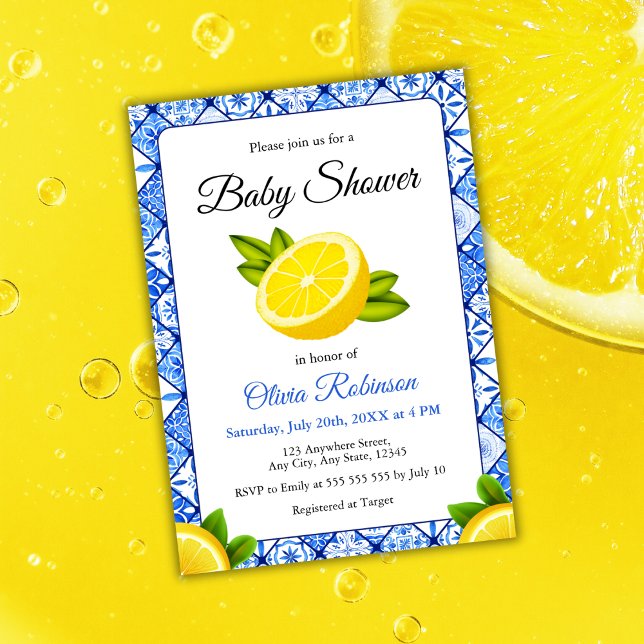 Italian Blue Tile Positano Lemon Baby Shower Invitation (Italian Blue Tile Positano Lemon Baby Shower Invitation )
