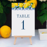 Italian Blue Tile Watercolor Lemon Wedding Table Number<br><div class="desc">A beautiful lemon wedding table number,  with lemons and blue and white Italian Mediterranean tile. Personalise it for your wedding tables Designed for you by blackberry Boulevard.</div>
