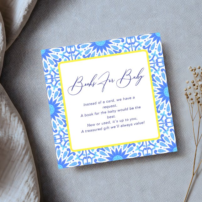 Italian Blue Tile Yellow Baby Shower Book Request Enclosure Card (Creator Uploaded)