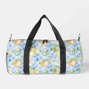 Italian Blue Tile Yellow Lemon Watercolor Duffle Bag