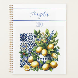 Italian blue tiles and lemons your name planner