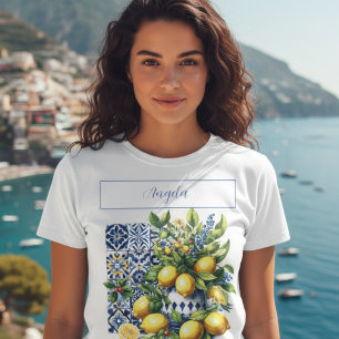Italian blue tiles and lemons your name T-Shirt