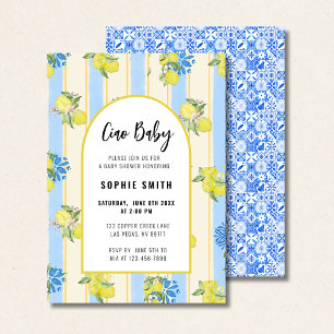 Italian Blue Tiles, Ciao Baby, Lemons Invitation