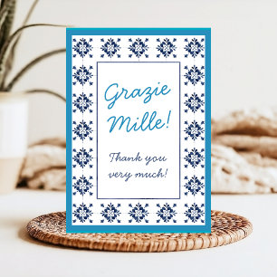 Italian Blue Tiles Grazie Mille Script Thank You Card