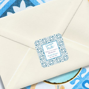 Italian Blue Tiles Grazie Thank You Bridal Shower Square Sticker