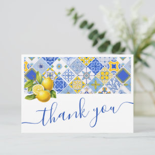Italian Blue Tiles Lemon Summer Bridal Shower Thank You Card