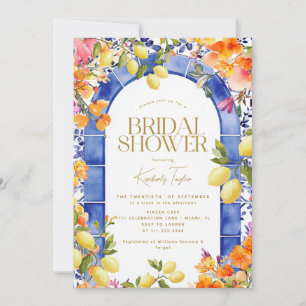 Italian Blue Tiles Lemons Flowers Bridal Shower Invitation
