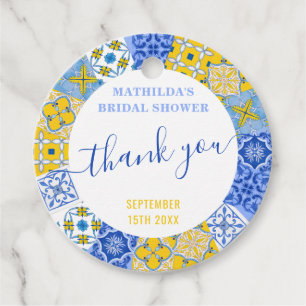 Italian Blue Tiles Summer Bridal Shower Thank You Favour Tags