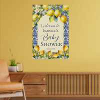 Italian blue tiles watercolor lemon baby  welcome 