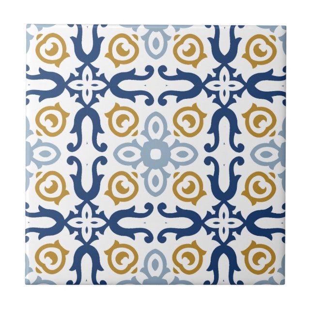 Italian Blue & Yellow Decorative Ceramic Tile (Front)