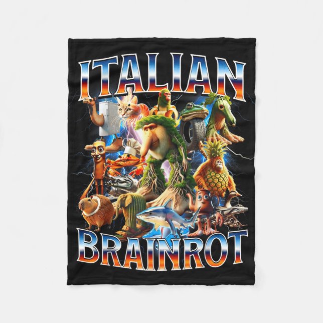 Italian-brainrot ai generated animals gen z men fleece blanket (Front)