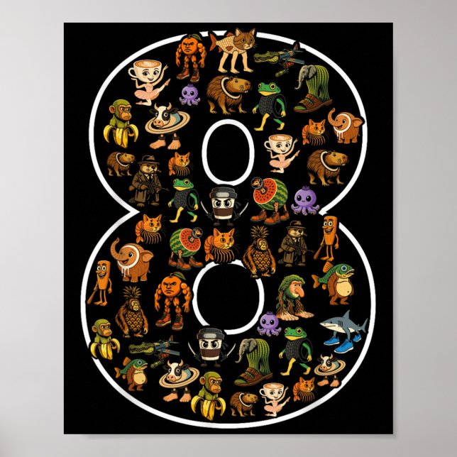 Italian Brainrot Birthday 8 Age Meme 8th Kids Boys Poster (Front)