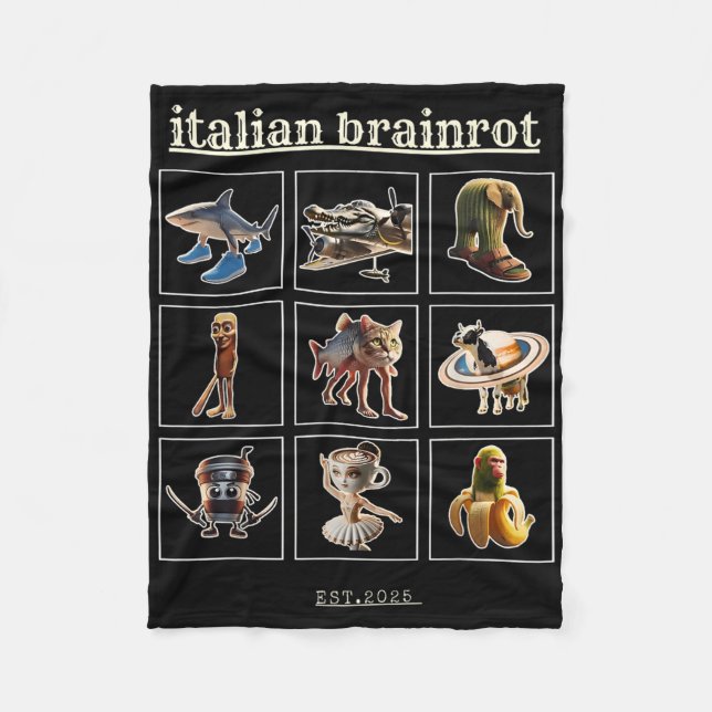 Italian Brainrot Characaters Meme Gen Z Funny Humo Fleece Blanket (Front)