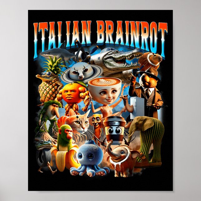 Italian Brainrot Characters Funny Meme Pular Trend Poster (Front)