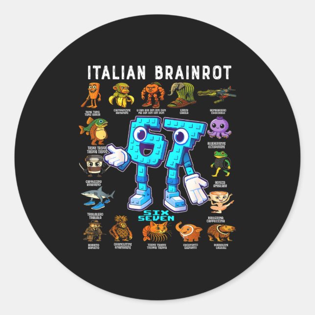 Italian Brainrot Funny 67 Meme Birthday Decoration Classic Round Sticker (Front)