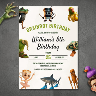 Italian Brainrot Funny Meme Kids 8th Birthday Invitation