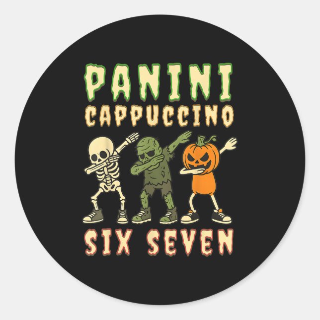 Italian Brainrot Halloween Panini Cappuccino Six S Classic Round Sticker (Front)