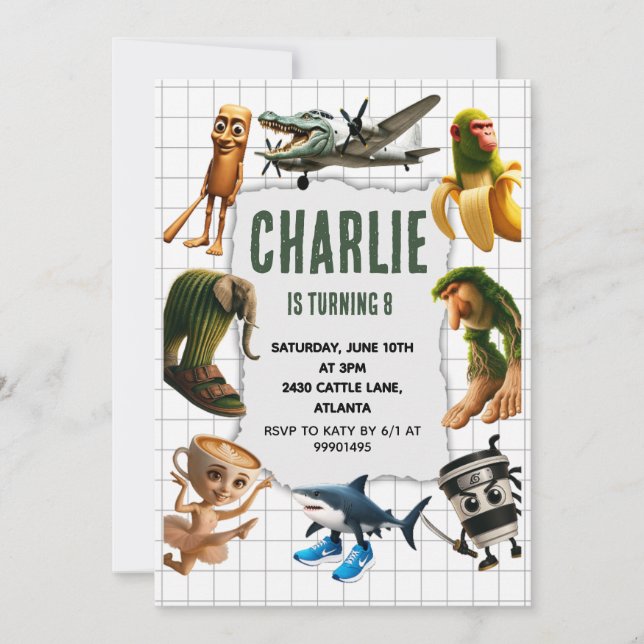 Italian Brainrot meme birthday invitation (Front)