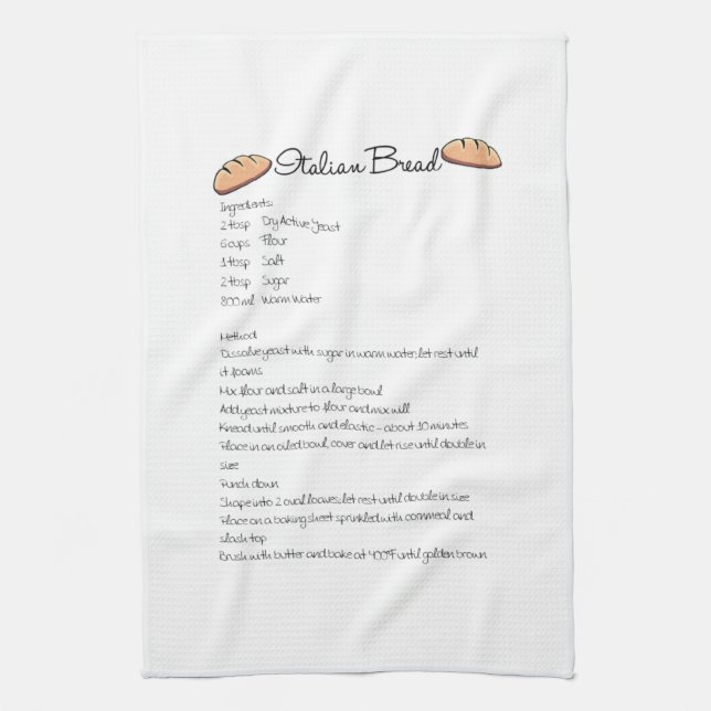Italian Bread Recipe Kitchen Towel (Vertical)
