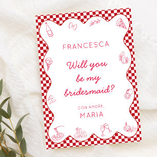 Italian Bridal Party Proposal Red Gingham Amore Card