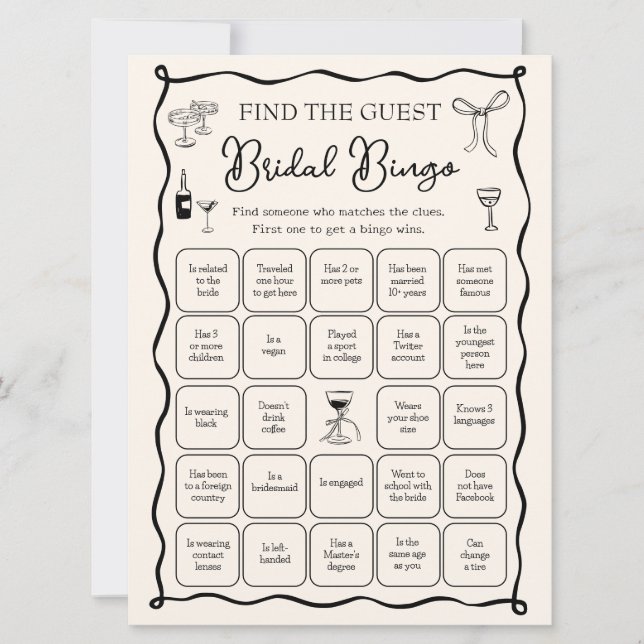  Italian Bridal Shower Find the Guest Bingo Game Invitation (Front)