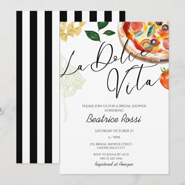 Italian Bridal Shower La Dolce Vita Pizza Pasta Invitation (Front/Back)