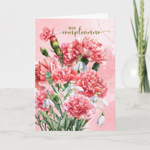 Italian Buon Compleanno Pink Carnations Birthday Card