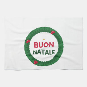 • Italian Buon Natale Christmas Wreath Kitchen Apr Tea Towel