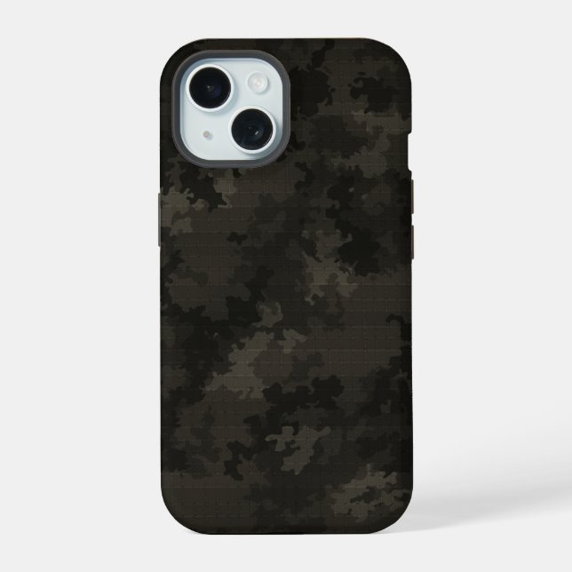 Italian Camo Midnight Black Unique Cargo Pattern iPhone 15 Case (Back)